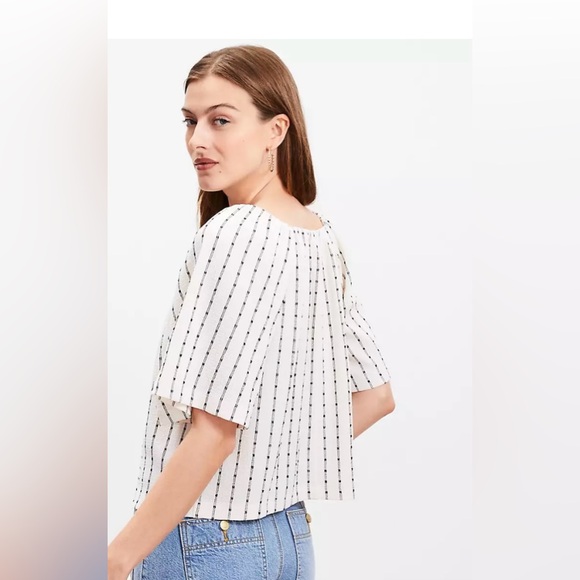 LOFT Dot Stripe Flutter Square Neck Top / Size Large (Never Worn) - Picture 4 of 12